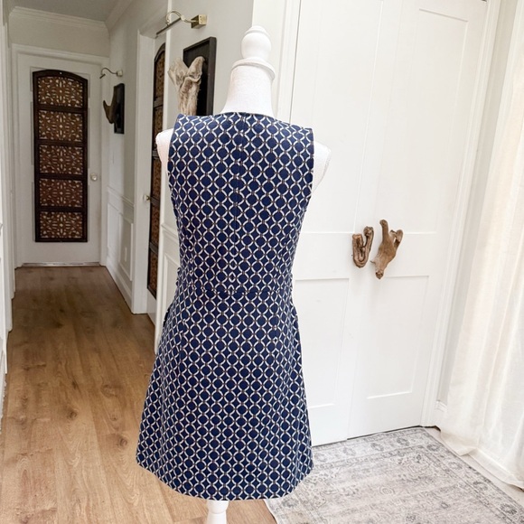 Tabitha Anthropologie Womens Navy Geometric A Line Mini Dress Size 4 Retro Chic - Picture 5 of 15